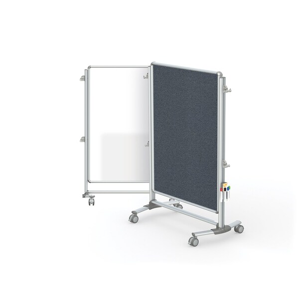 Partition Mobile 2-Sdd Prcln Whtbrd/Fbrc Blltn Brd, Mag, 46"H x 34"W, Gray